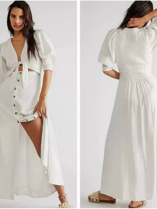 Free People Dresses & Skirts - Free People String of Hearts Cutout White Tie-Front Maxi Dress Size Large NWT